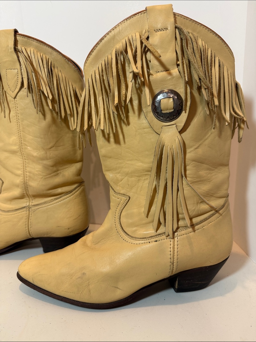 Vintage Acme Leather Fringe Boots 8 - Picture 2 of 11